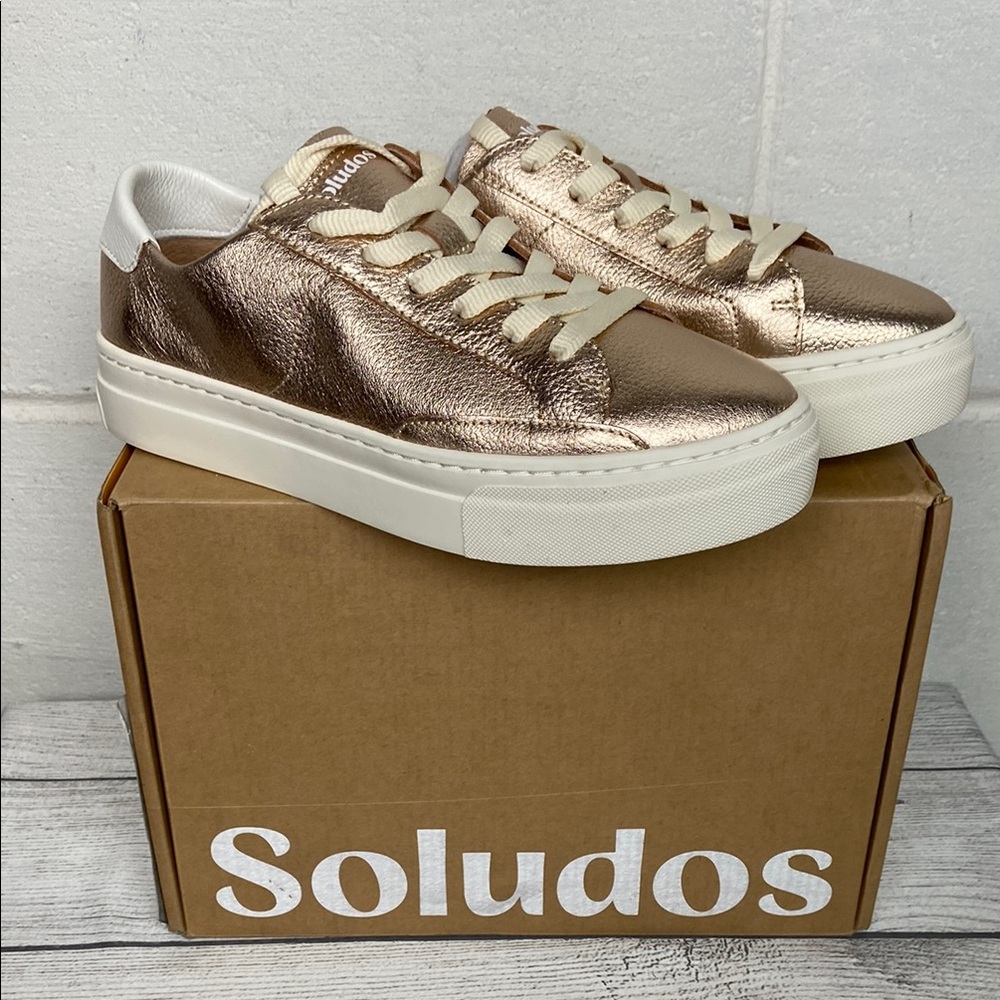 NIB Soludos Women's Ibiza‎ Platform Sneakers Rose Metallic Lace up Low Top
